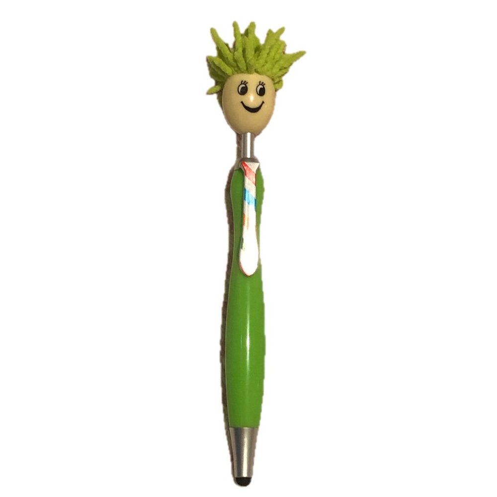 BOGO Mop Head Green Plastic Ballpoint Pen Stylus Screen Cleaner Smiling Face